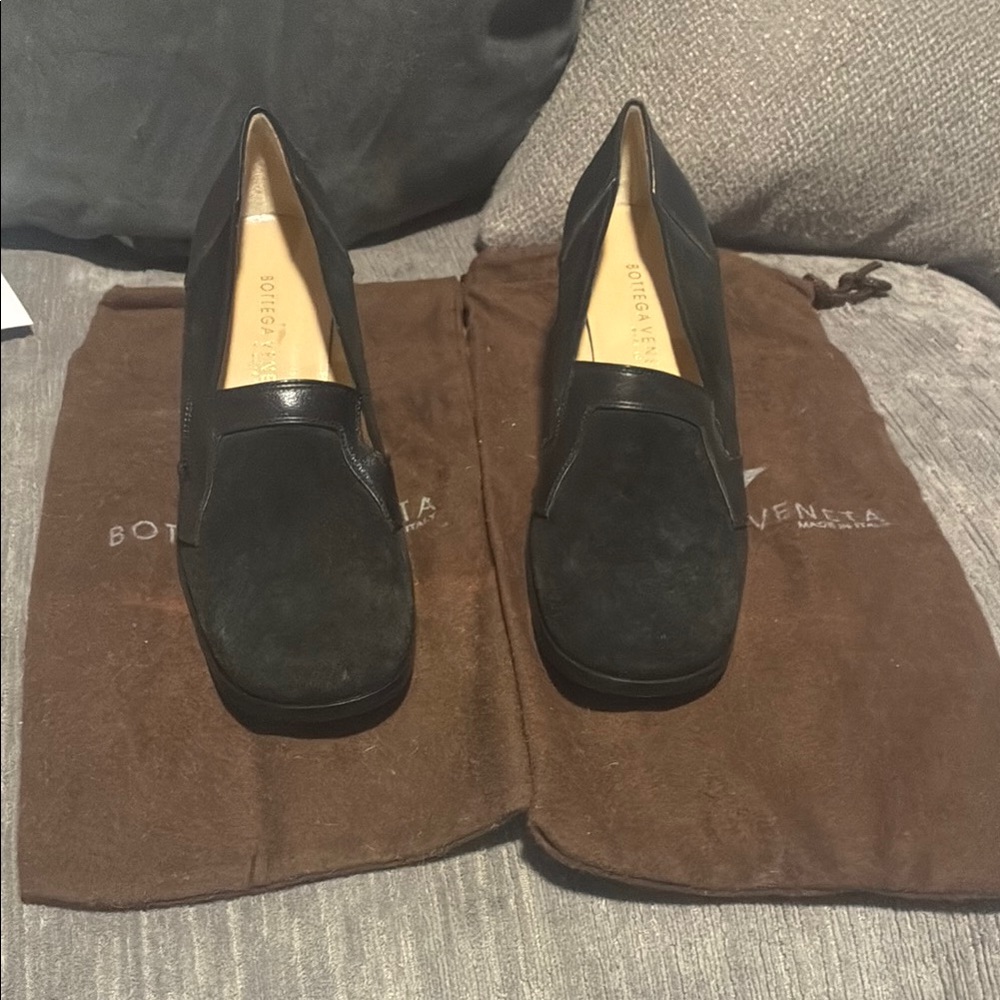 Bottega Veneta Black Suede Women's Loafer Heel Shoes Size 9.5 w Dust Bags